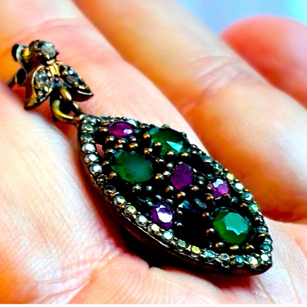 Emerald Ruby Gem Fine Art Post Single Earring Sol… - image 5